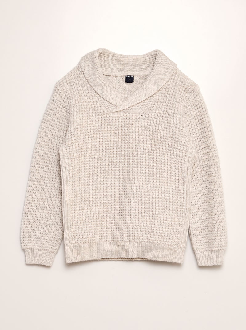 Pull en tricot avec col châle Beige - Kiabi