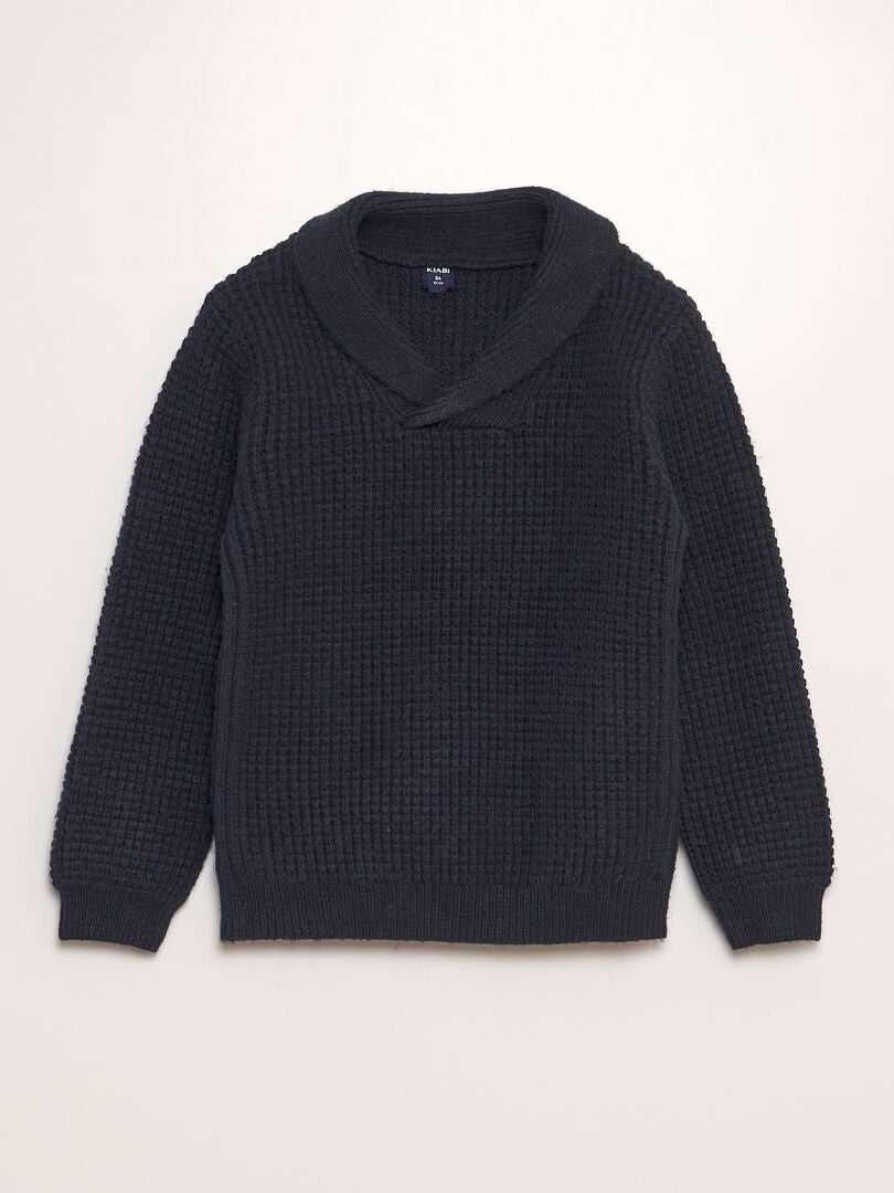 Pull en tricot avec col châle Bleu - Kiabi