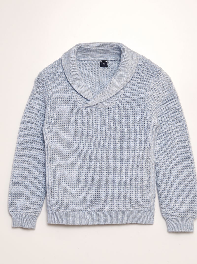 Pull en tricot avec col châle Bleu - Kiabi