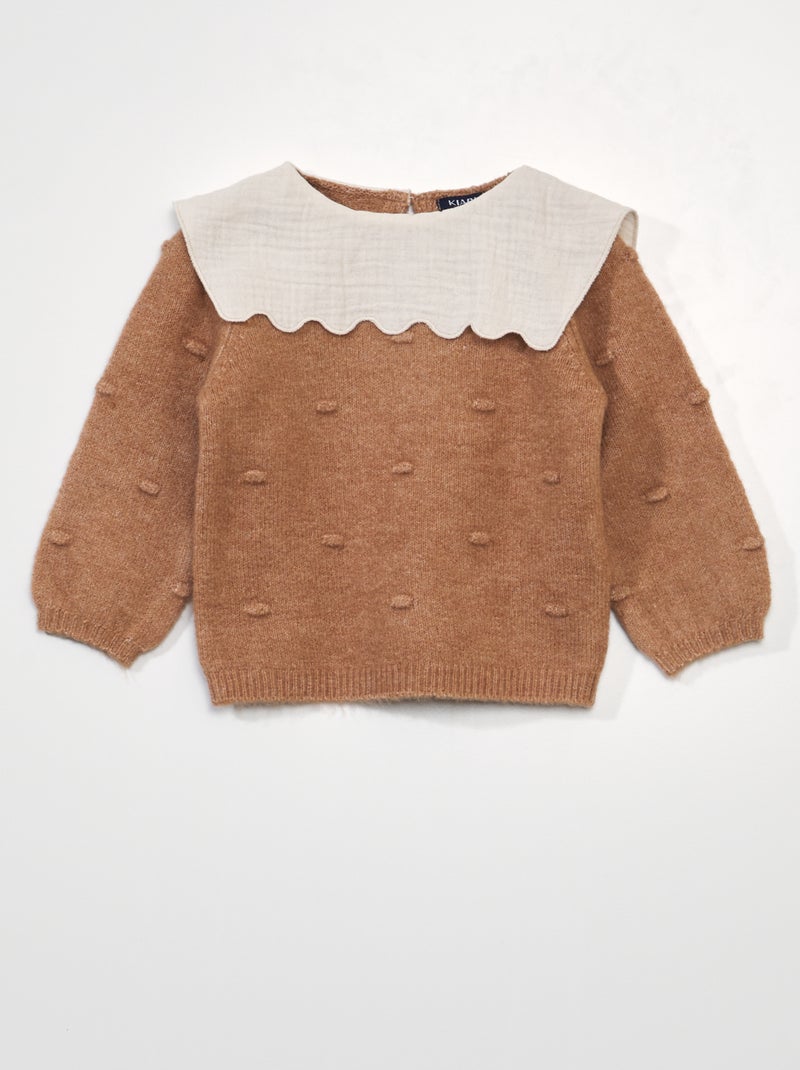 Pull en tricot avec collerette Beige - Kiabi