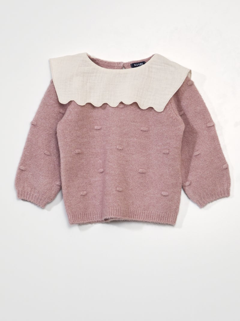 Pull en tricot avec collerette Rose - Kiabi