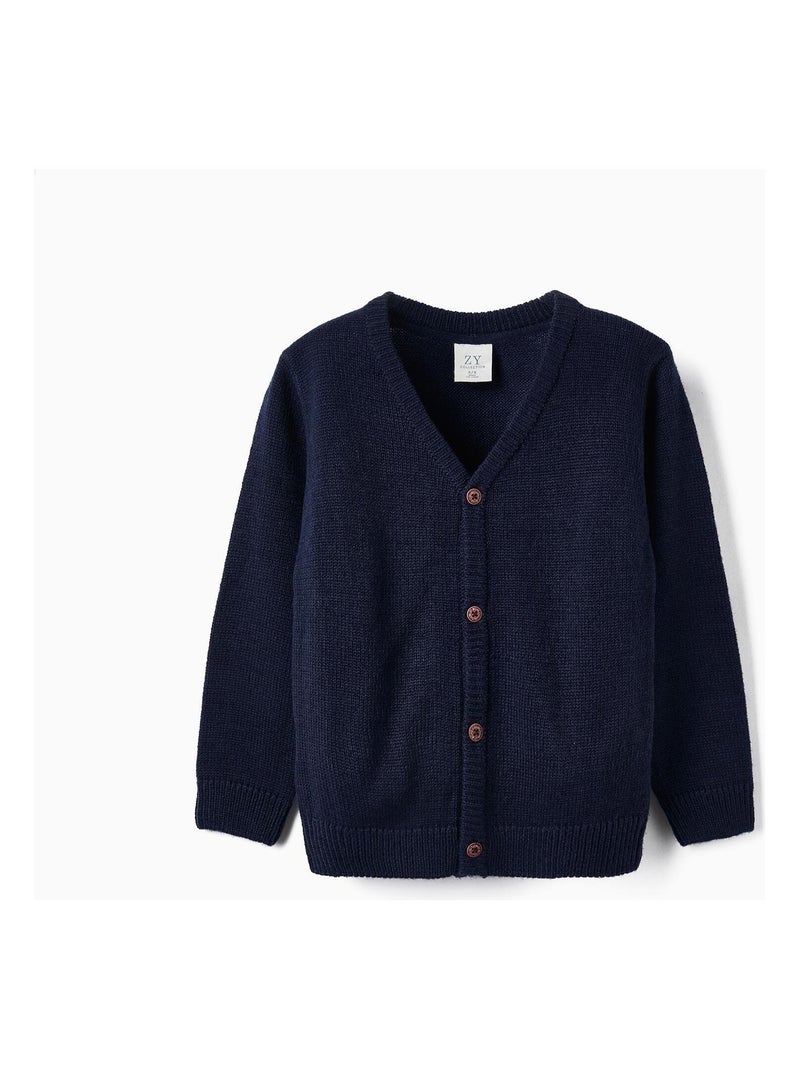 Pull en tricot avec coudières pour garçon   LITERATURE CLUB Bleu foncé - Kiabi