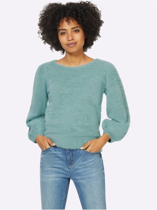 Pull en tricot avec encolure ronde et manches larges à bords-côtes - Taille standard - Helline - Kiabi