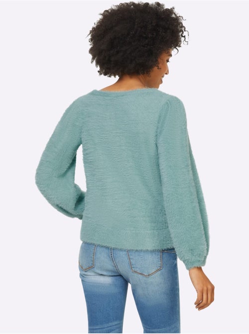 Pull en tricot avec encolure ronde et manches larges à bords-côtes - Taille standard - Helline - Kiabi