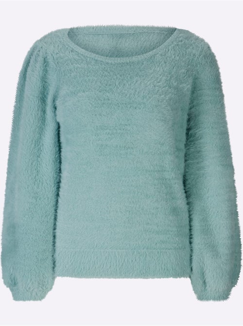 Pull en tricot avec encolure ronde et manches larges à bords-côtes - Taille standard - Helline - Kiabi