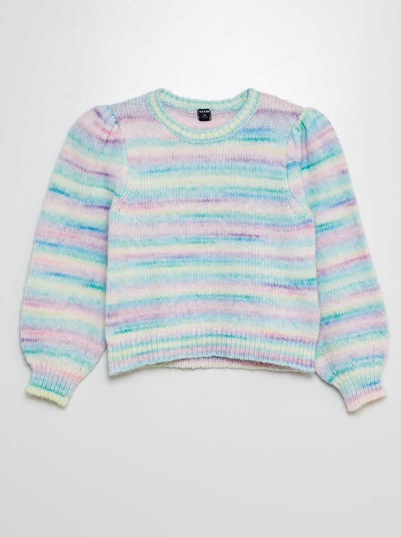 Pull en tricot avec manches forme ballon Vert/rose - Kiabi