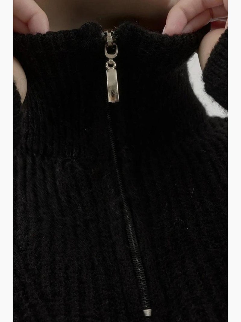 Pull en tricot basique avec col zippé hiccup Noir - Kiabi