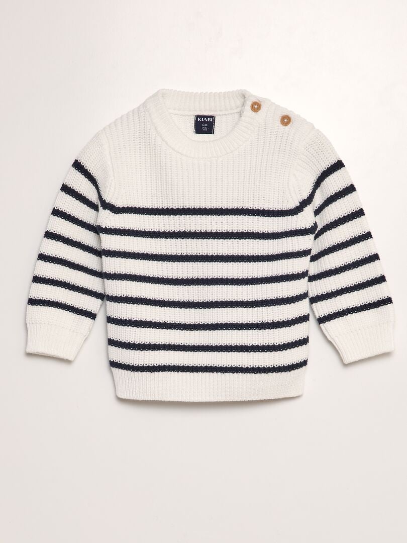 Pull en tricot Blanc/bleu - Kiabi