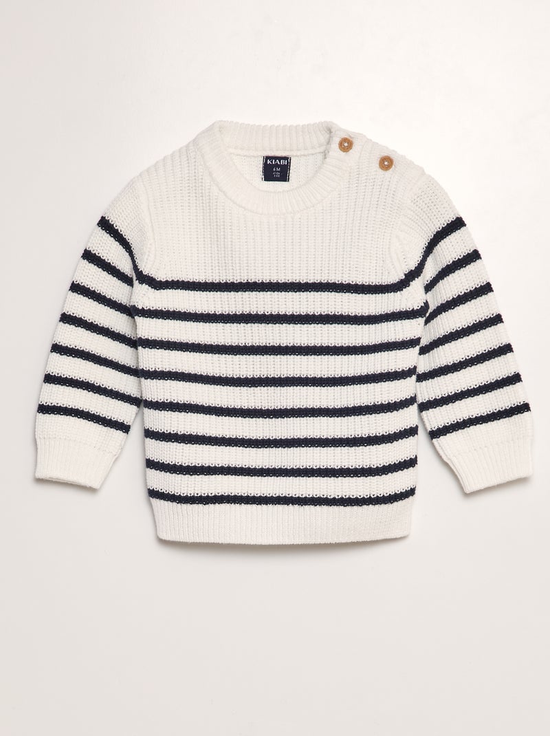 Pull en tricot Blanc/bleu - Kiabi