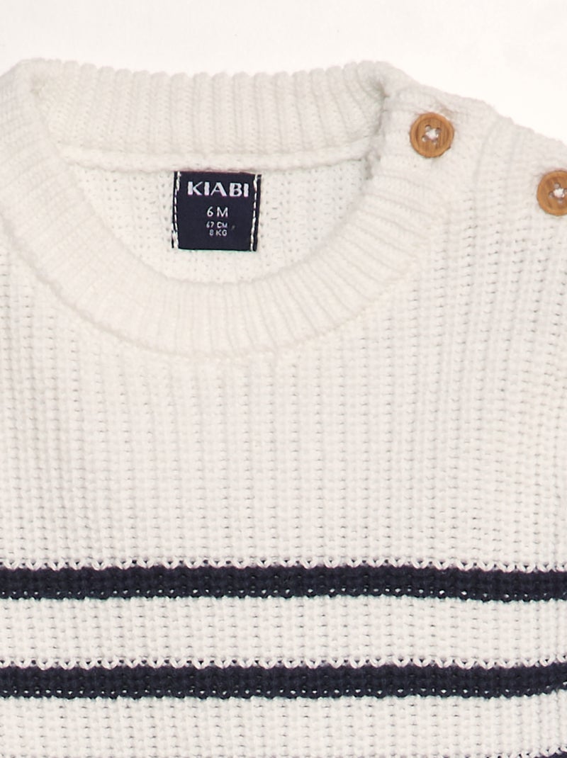 Pull en tricot Blanc/bleu - Kiabi