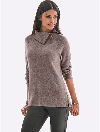 Pull En Tricot Col à Revers Avec Glissière - Taille Standard - Helline