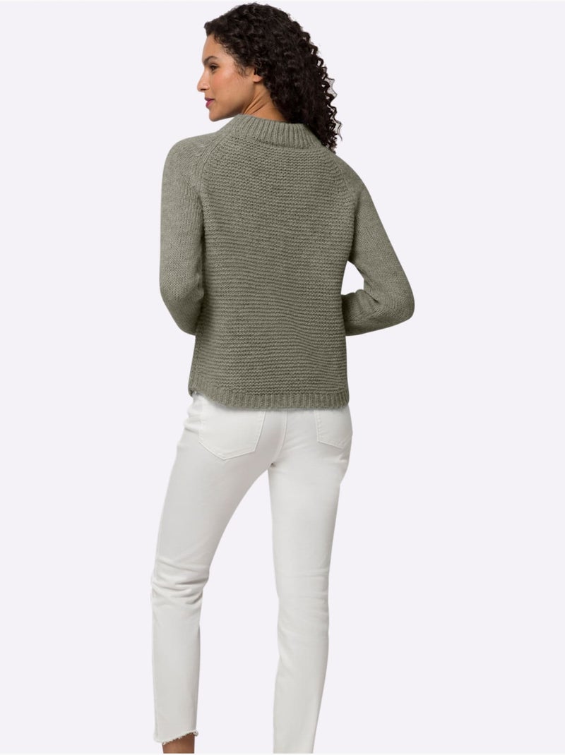 Pull En Tricot Col Corolle - Taille Standard - Helline Kaki - Kiabi