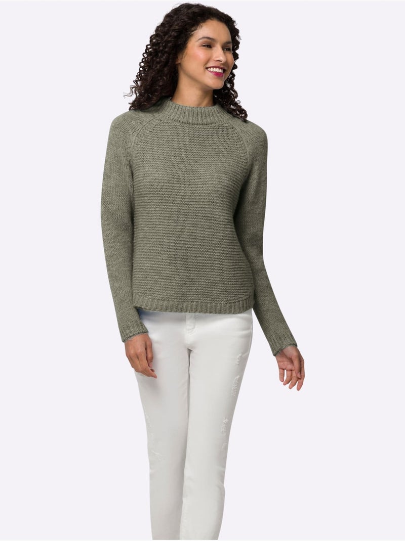 Pull En Tricot Col Corolle - Taille Standard - Helline Kaki - Kiabi
