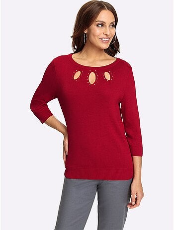 Pull en tricot col en U avec découpes goutte et pierres - Taille standard - Witt