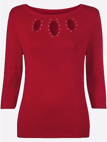 Pull en tricot col en U avec découpes goutte et pierres - Taille standard - Witt