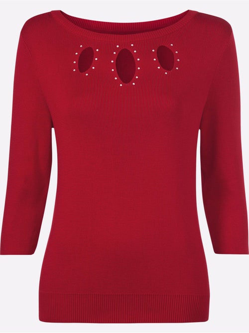 Pull en tricot col en U avec découpes goutte et pierres - Taille standard - Witt - Kiabi