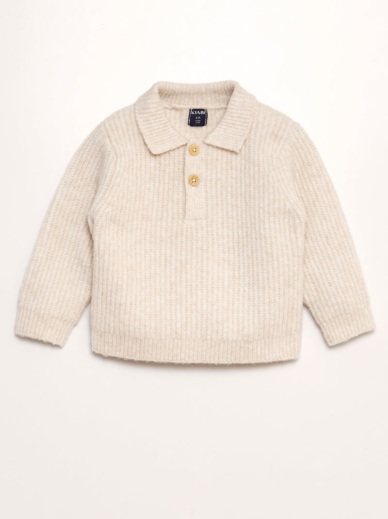 Pull en tricot col polo Beige - Kiabi