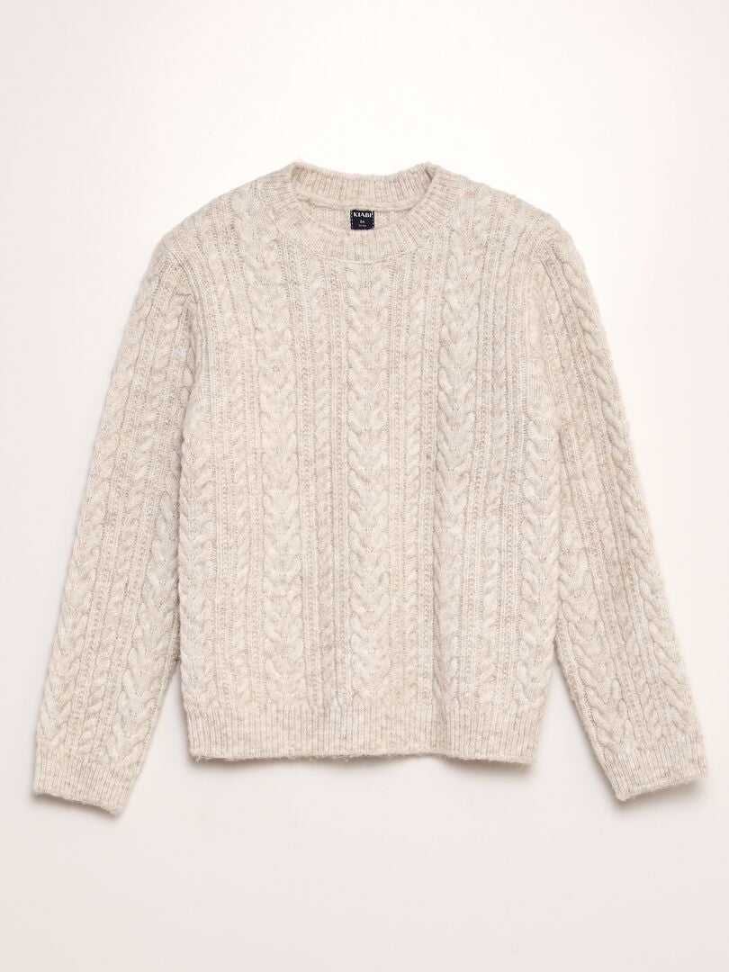 Pull en tricot col rond Beige - Kiabi