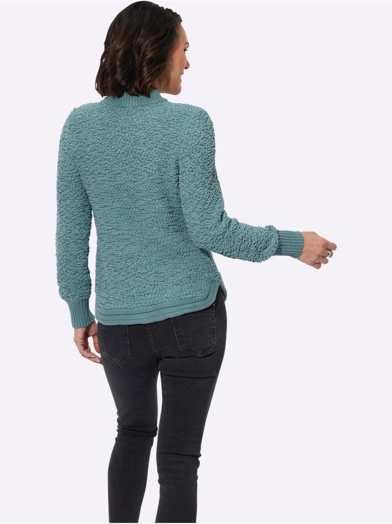 Pull en tricot col roulé et manches longues en fil fantaisie - Taille standard - Witt Vert jade - Kiabi
