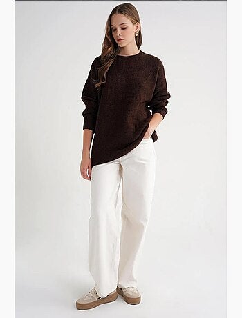Pull en tricot côtelé à manches longues mixray