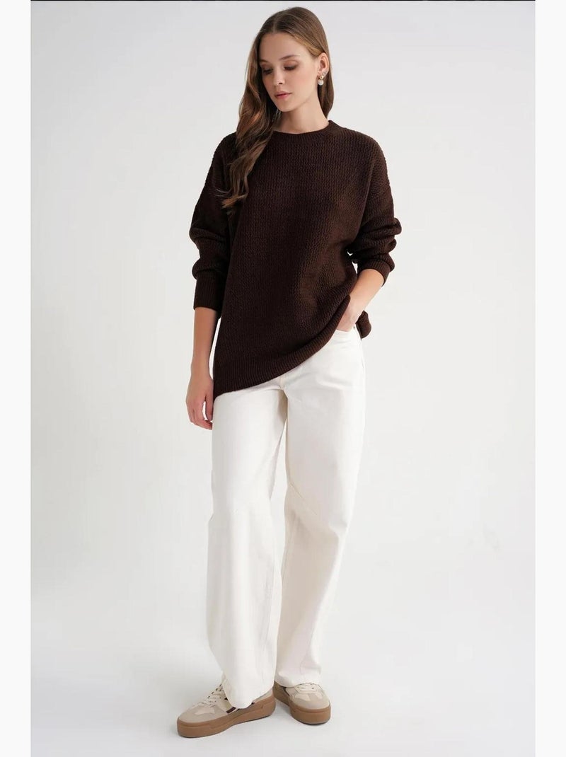 Pull en tricot côtelé à manches longues mixray Marron foncé - Kiabi