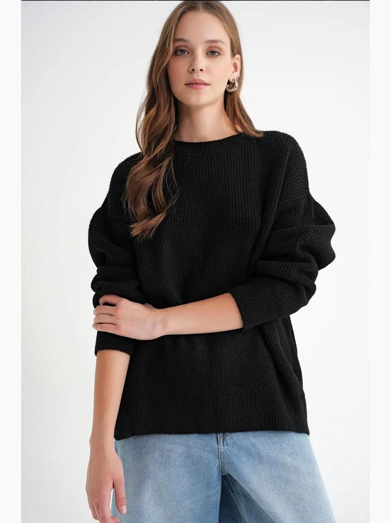 Pull en tricot côtelé à manches longues mixray Noir - Kiabi