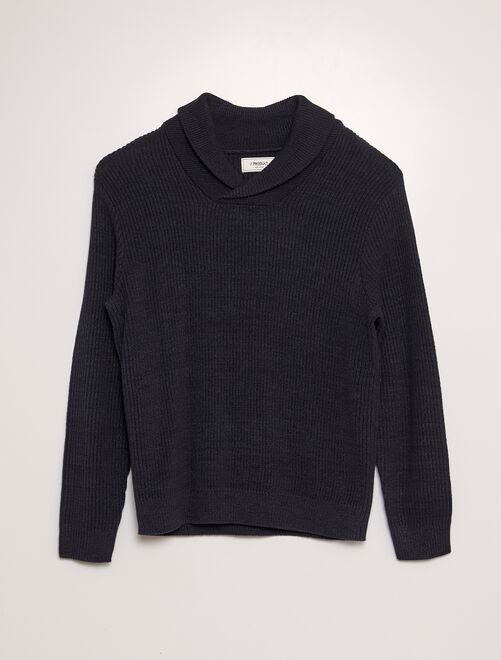 Pull en tricot côtelée avec col châle - Kiabi