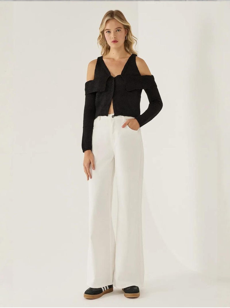Pull en tricot découpé Noir - Kiabi