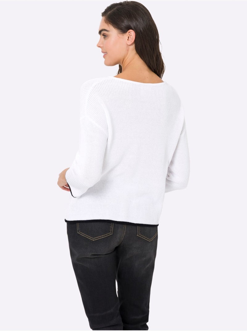 Pull En Tricot Encolure En U Discrète - Taille Standard - Helline Blanc - Kiabi