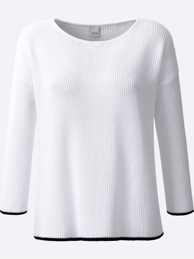 Pull En Tricot Encolure En U Discrète - Taille Standard - Helline Blanc - Kiabi