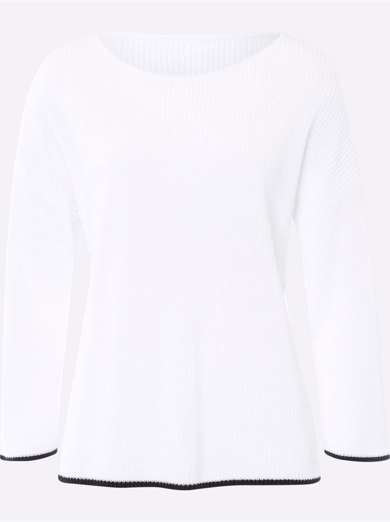 Pull En Tricot Encolure En U Discrète - Taille Standard - Helline Blanc - Kiabi