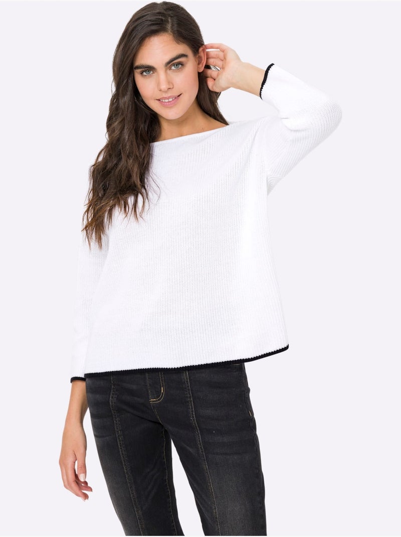 Pull En Tricot Encolure En U Discrète - Taille Standard - Helline Blanc - Kiabi