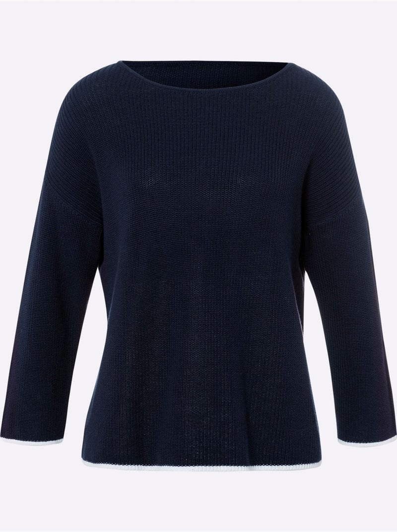 Pull En Tricot Encolure En U Discrète - Taille Standard - Helline Bleu marine - Kiabi