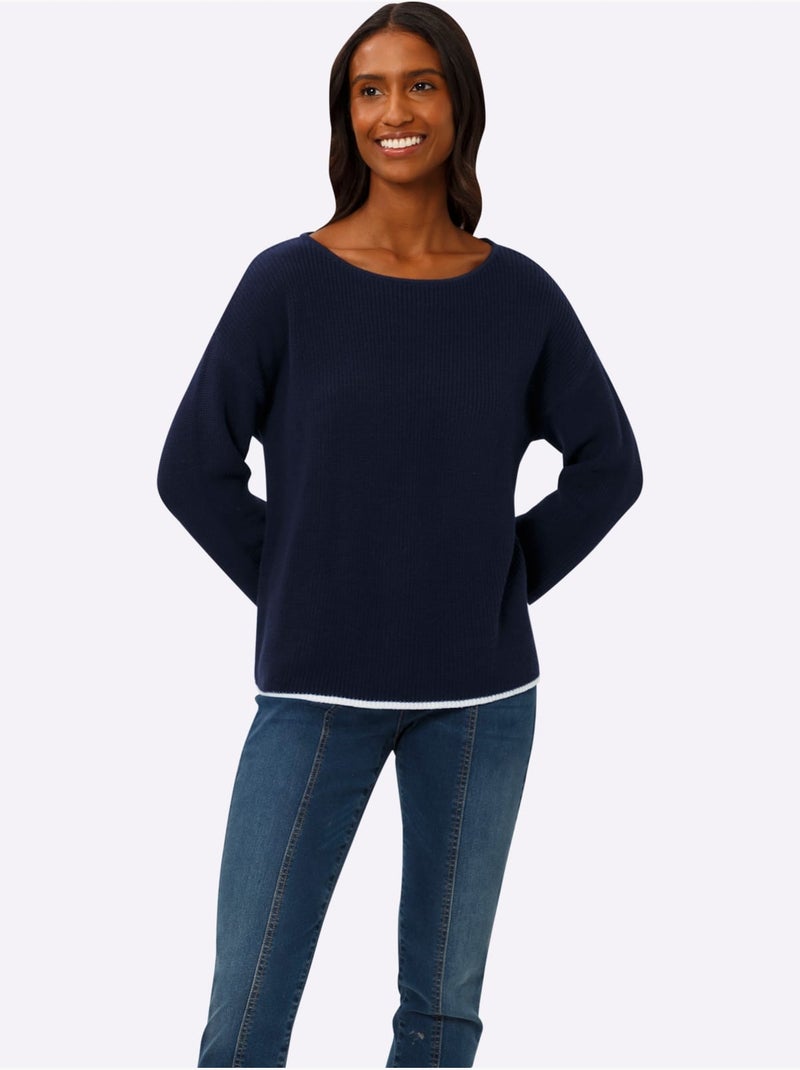 Pull En Tricot Encolure En U Discrète - Taille Standard - Helline Bleu marine - Kiabi