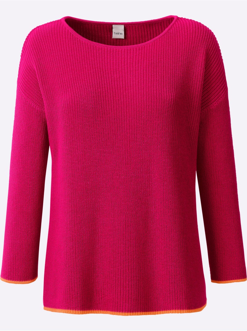 Pull En Tricot Encolure En U Discrète - Taille Standard - Helline Rose fushia - Kiabi