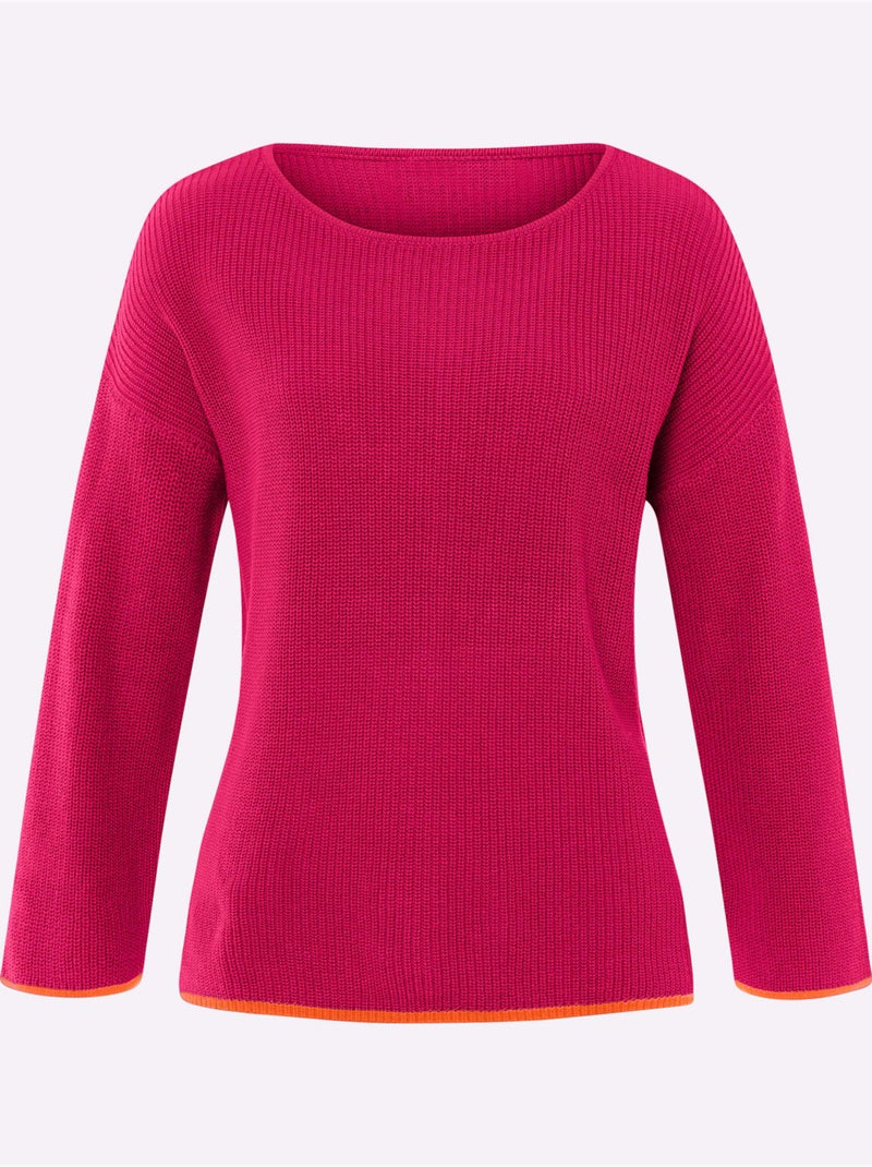 Pull En Tricot Encolure En U Discrète - Taille Standard - Helline Rose fushia - Kiabi