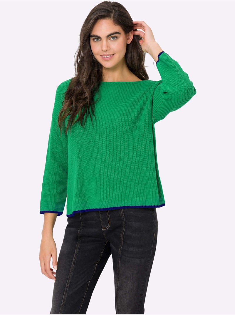Pull En Tricot Encolure En U Discrète - Taille Standard - Helline Vert - Kiabi
