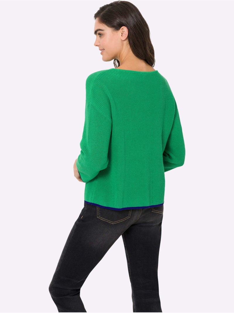 Pull En Tricot Encolure En U Discrète - Taille Standard - Helline Vert - Kiabi