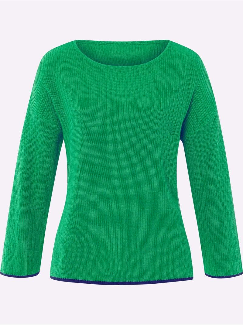 Pull En Tricot Encolure En U Discrète - Taille Standard - Helline Vert - Kiabi