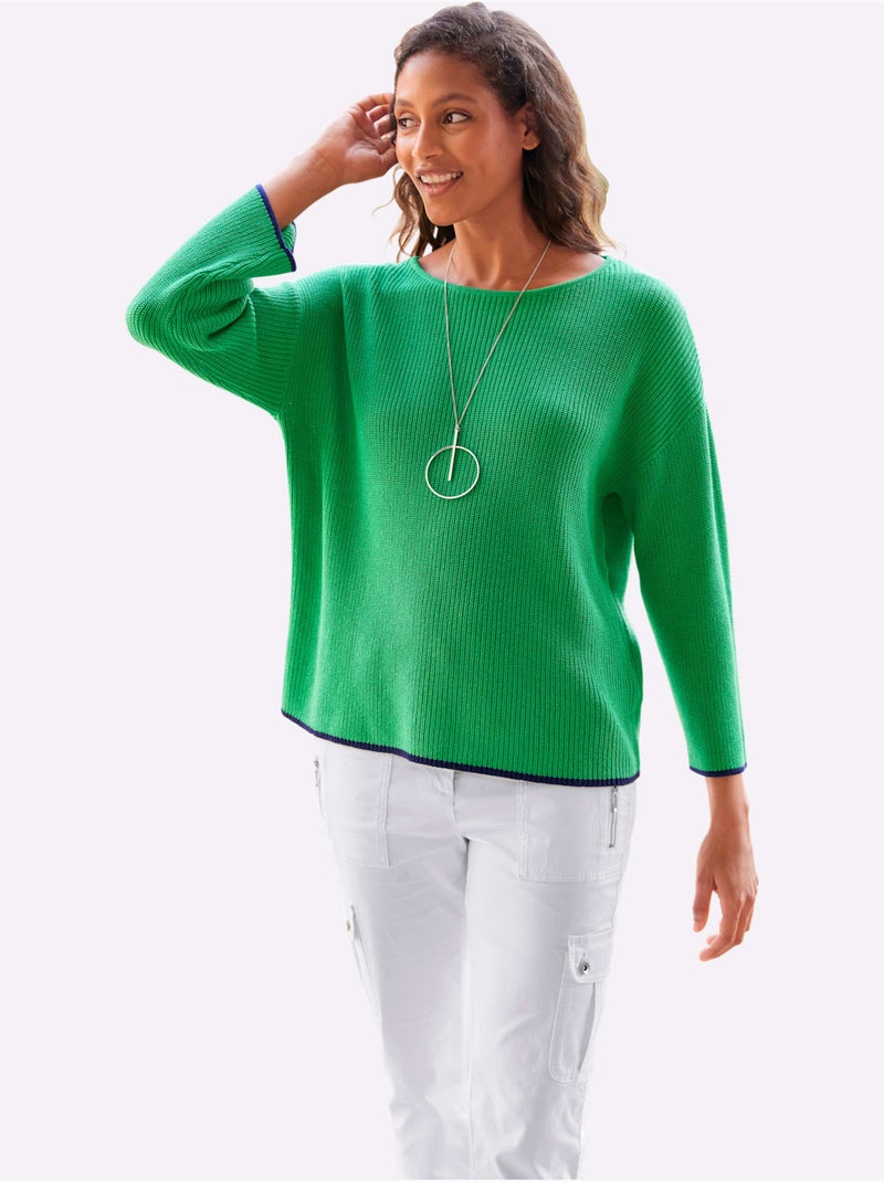 Pull En Tricot Encolure En U Discrète - Taille Standard - Helline Vert - Kiabi