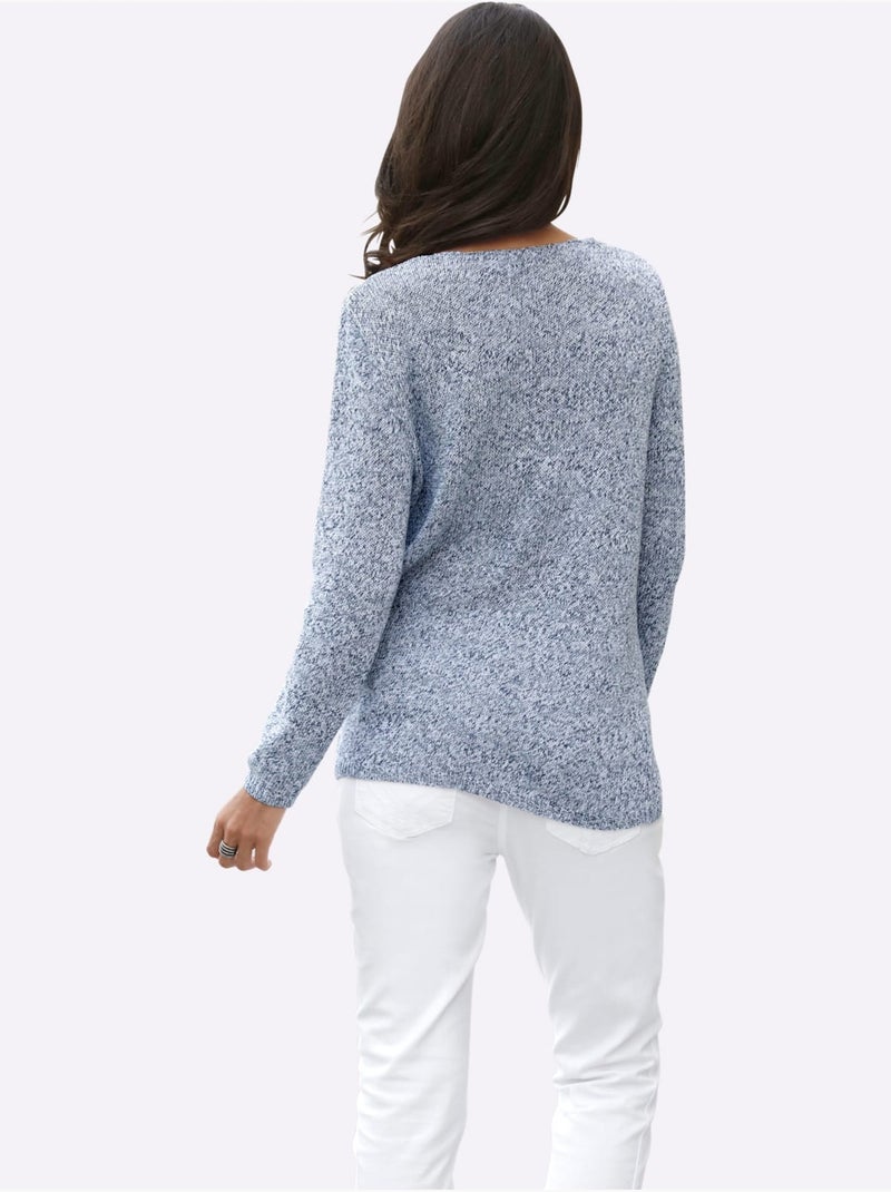 Pull En Tricot Encolure En V Affinante - Taille Standard - Witt Bleu clair - Kiabi