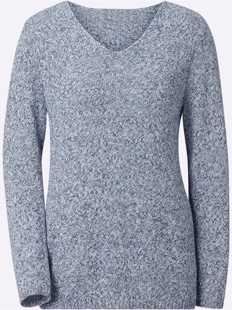 Pull En Tricot Encolure En V Affinante - Taille Standard - Witt Bleu clair - Kiabi