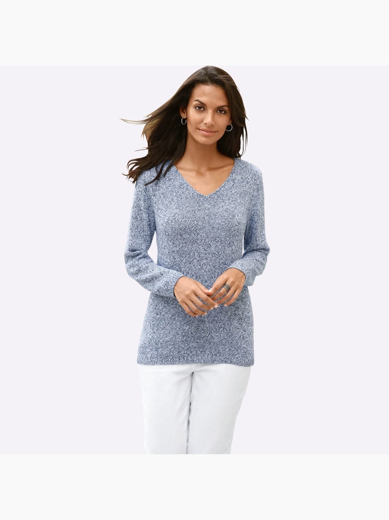 Pull En Tricot Encolure En V Affinante - Taille Standard - Witt Bleu clair - Kiabi