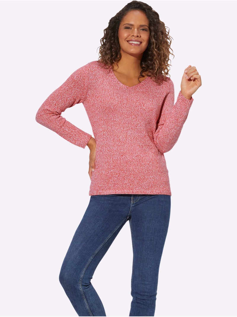 Pull En Tricot Encolure En V Affinante - Taille Standard - Witt Corail - Kiabi