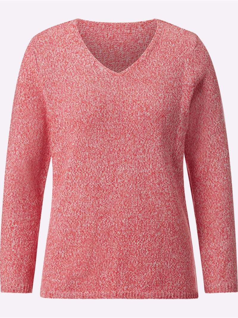Pull En Tricot Encolure En V Affinante - Taille Standard - Witt Corail - Kiabi