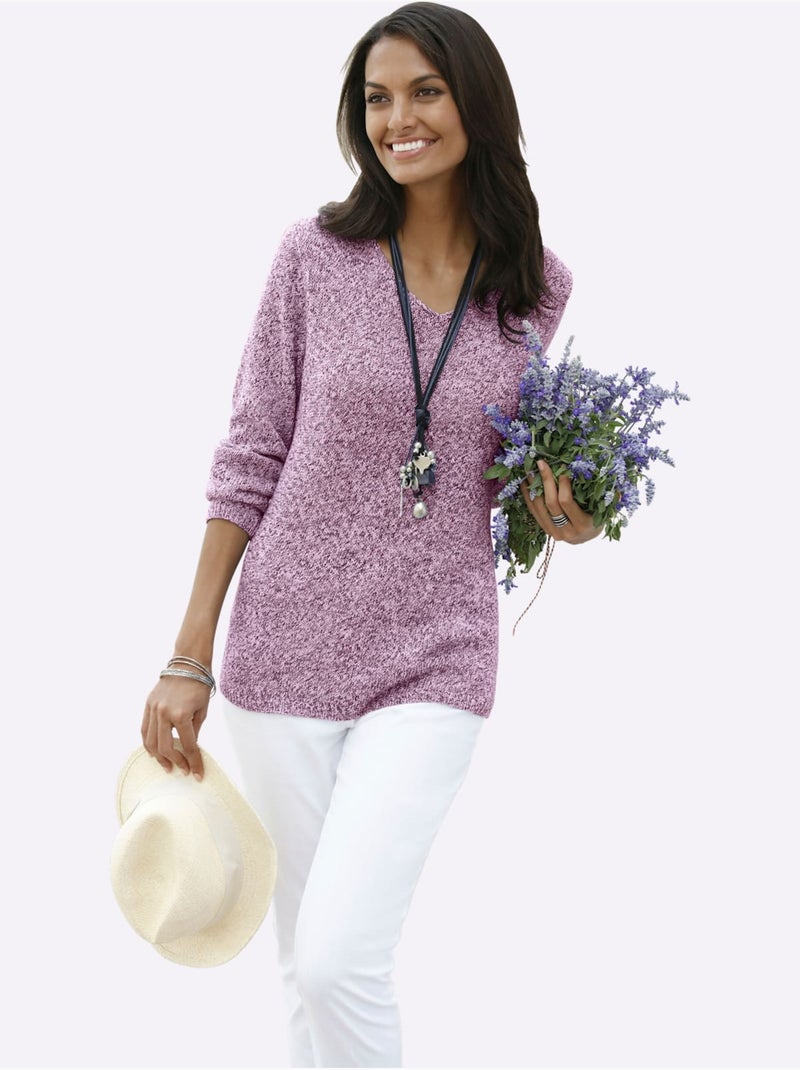 Pull En Tricot Encolure En V Affinante - Taille Standard - Witt Rose fushia - Kiabi
