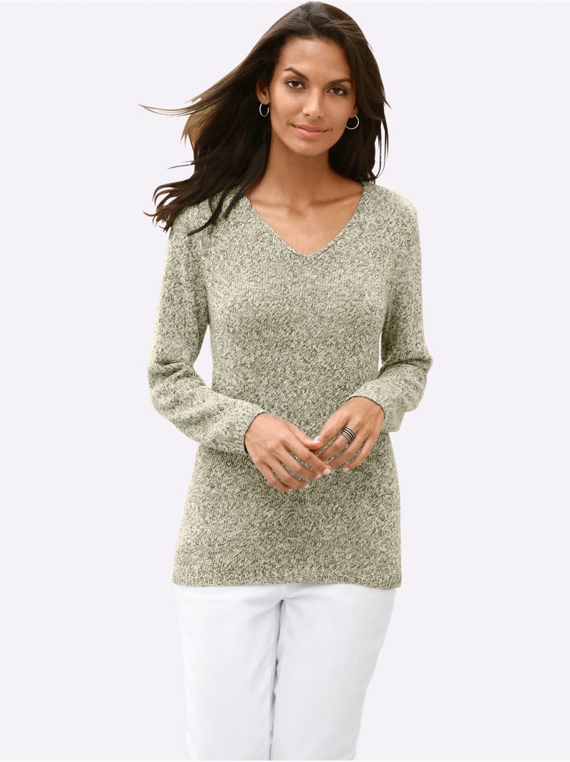 Pull En Tricot Encolure En V Affinante - Taille Standard - Witt Vert - Kiabi