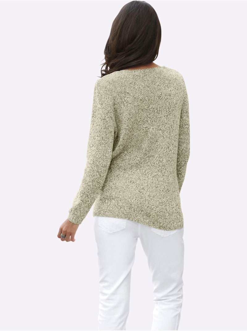 Pull En Tricot Encolure En V Affinante - Taille Standard - Witt Vert - Kiabi