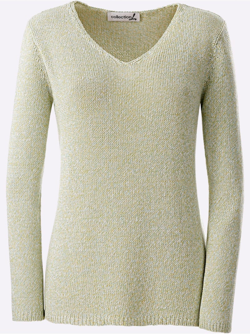 Pull En Tricot Encolure En V Affinante - Taille Standard - Witt Vert - Kiabi