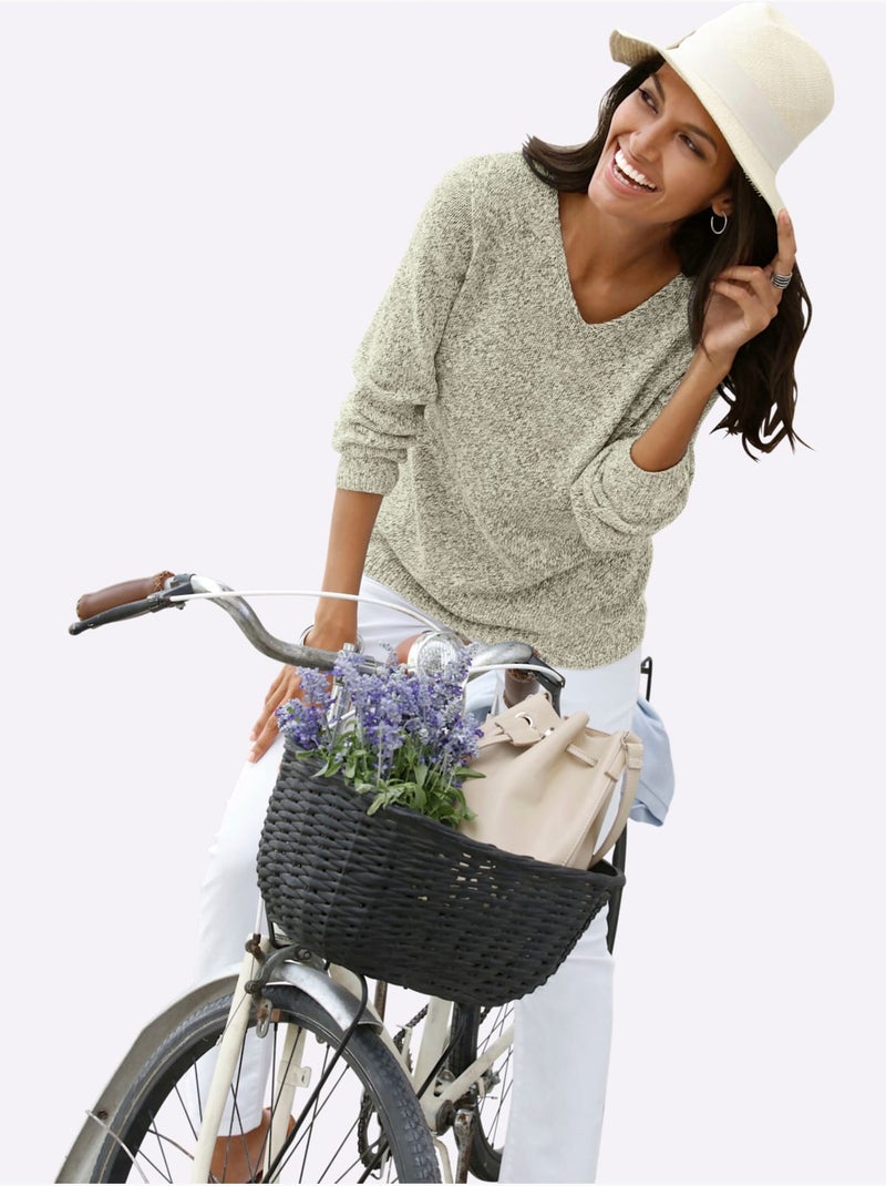 Pull En Tricot Encolure En V Affinante - Taille Standard - Witt Vert - Kiabi